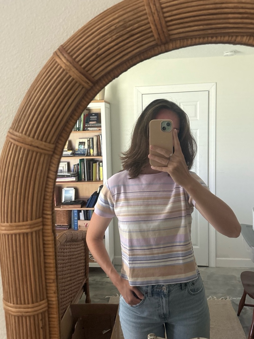 Striped Pastel Crop Tee - Lavender, Cream, Tan